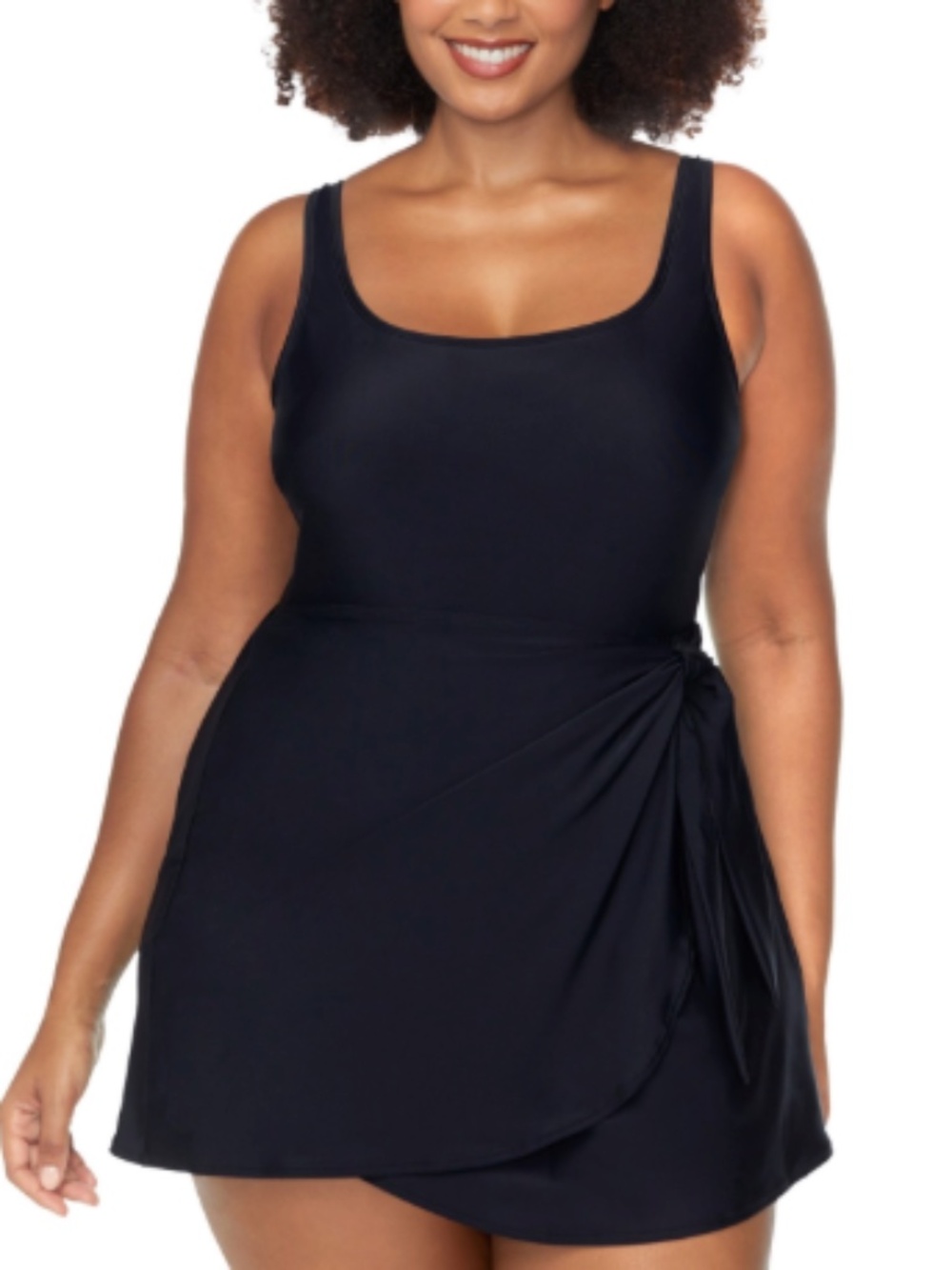 Raisins Curve Trendy Plus Calabria Side-Tie Swimdress - Black Size 24W 20046